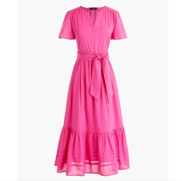 J. Crew Dresses & Skirts - J. Crew Cotton Tiered Tie Waist midi dress in pink size 6